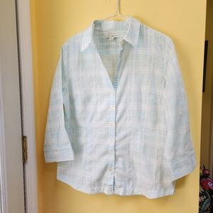 Banana Republic Cotton White and Blue Blouse Lightweight Size Large Top